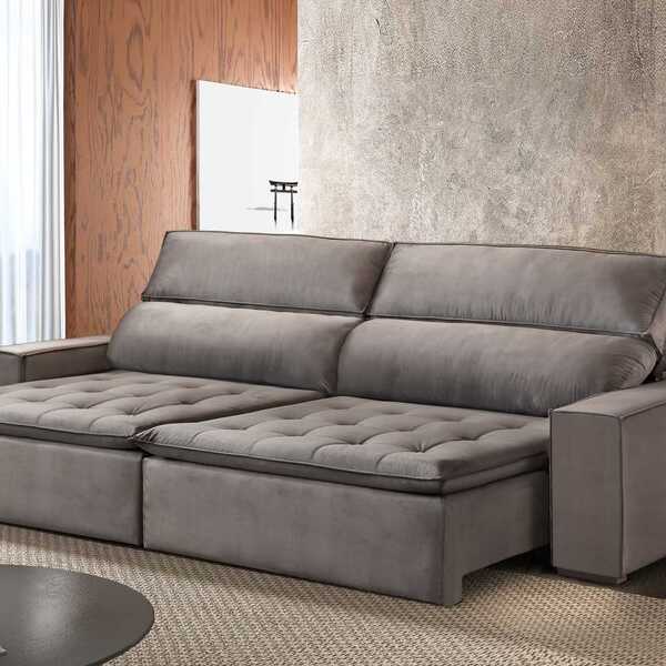 Sofá Retrátil E Reclinável 5 Lugares Califórnia  Veludo Avelã