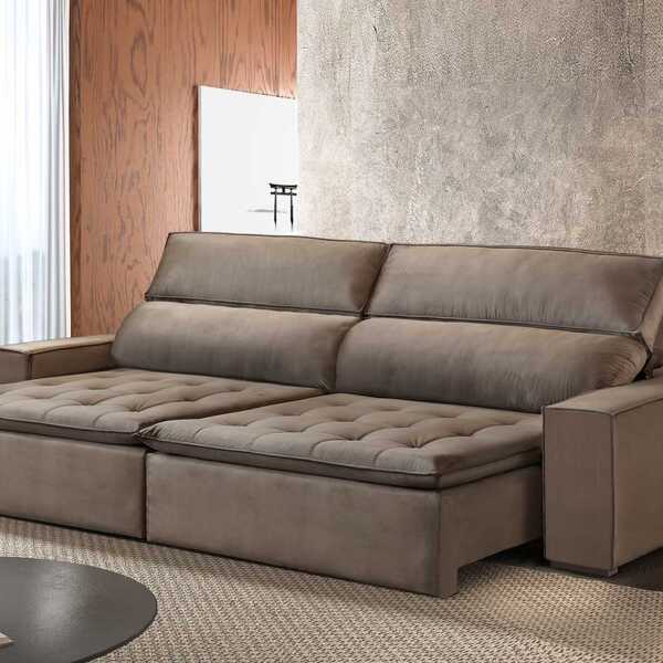 Sofá Retrátil E Reclinável 5 Lugares Califórnia  Veludo Cacau