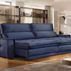 Sofá Retrátil E Reclinável 5 Lugares Fascínio  Veludo Azul Ma