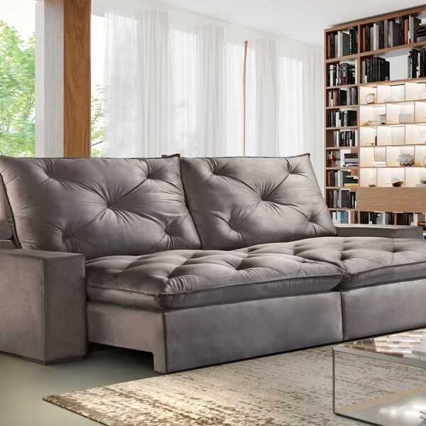 Sofá Retrátil E Reclinável 5 Lugares Quebec Villa Mobi Veludo