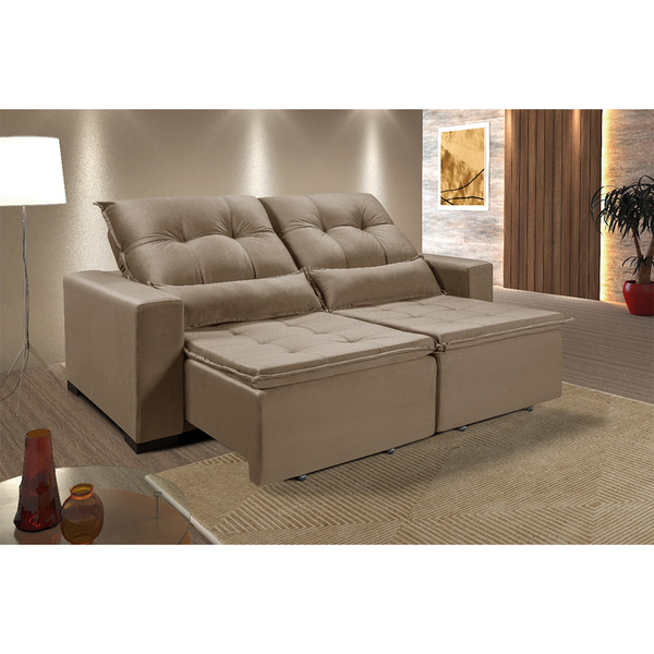 Sofá Retrátil E Reclinável 6 Lugares Chicago 3,20m Veludo Beg