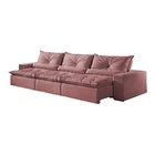 Sofá Retrátil E Reclinável 7 Lugares Rosé Em Veludo Rajado 4,