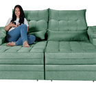 Sofá Retrátil E Reclinavel  3 Lugares Em Linho Braços Almofad