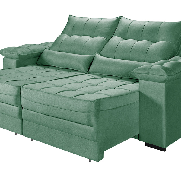 Sofá Retrátil E Reclinavel  3 Lugares Em Linho Braços Almofad