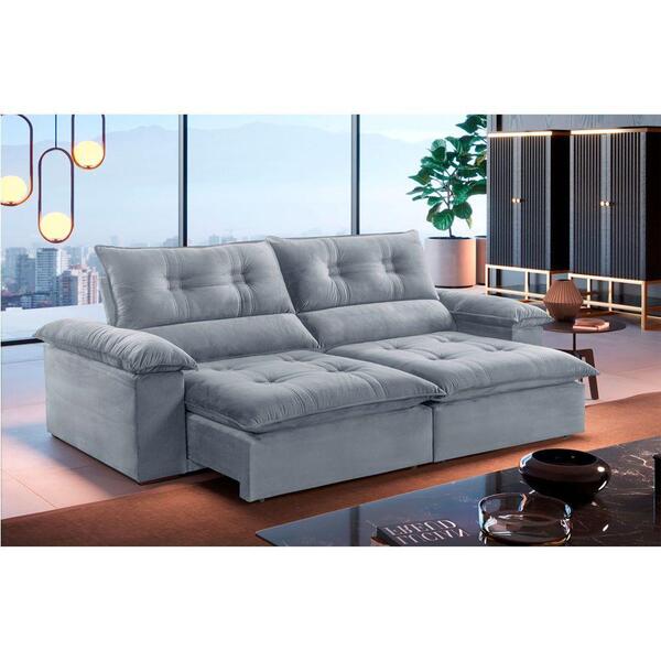 Sofá Retrátil E Reclinável Atenas 2,10m 3 Lugares Prata