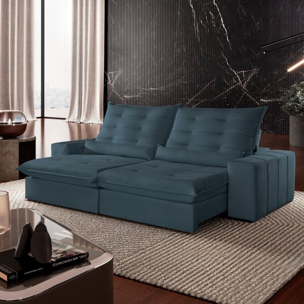 Sofá Retrátil E Reclinável Com Catraca Blindada 250cm Dubai E