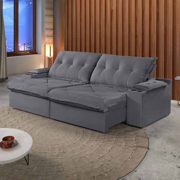 Sofá Retrátil E Reclinável Com Entrada Usb E Porta Copos 250c