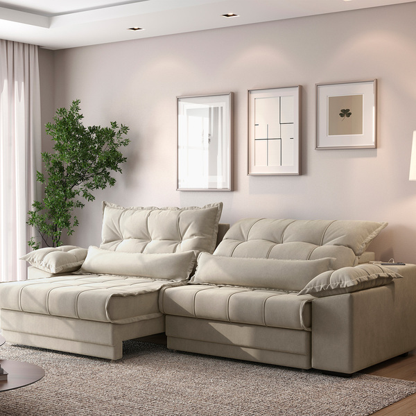 Sofá Retrátil E Reclinável Com Molas Ensacadas E Carregador U