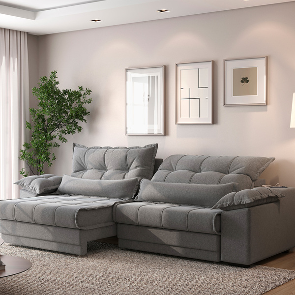 Sofá Retrátil E Reclinável Com Molas Ensacadas E Carregador U