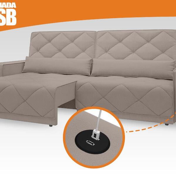 Sofá Retrátil E Reclinável Com Usb Malibu 2,00m Velosuede Beg