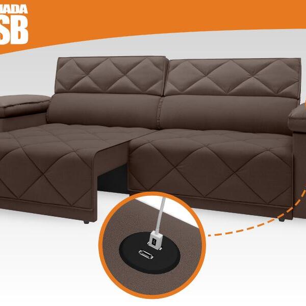 Sofá Retrátil E Reclinável Com Usb Tripoli 2,00m Velosuede Ch