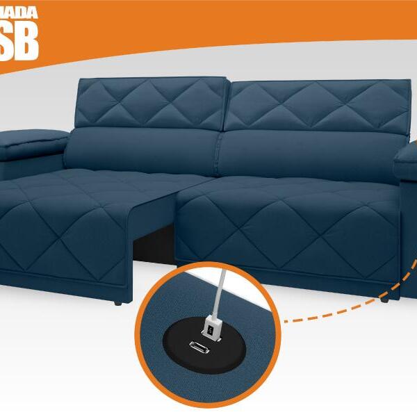 Sofá Retrátil E Reclinável Com Usb Tripoli 2,30m Velosuede Pe