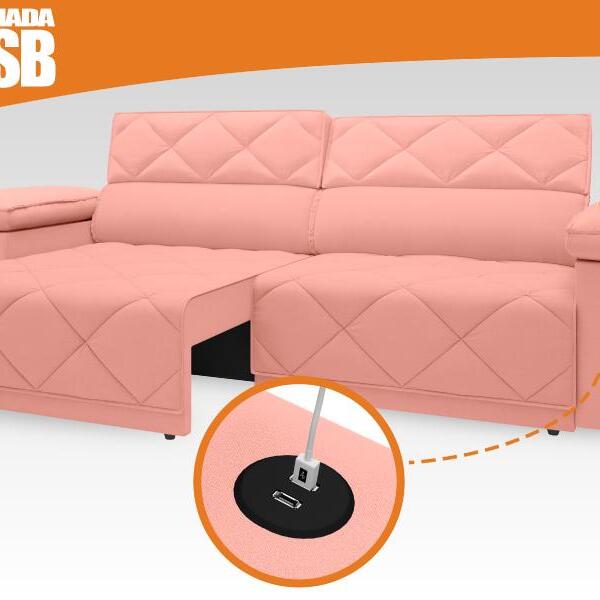 Sofá Retrátil E Reclinável Com Usb Tripoli 2,30m Velosuede Ro