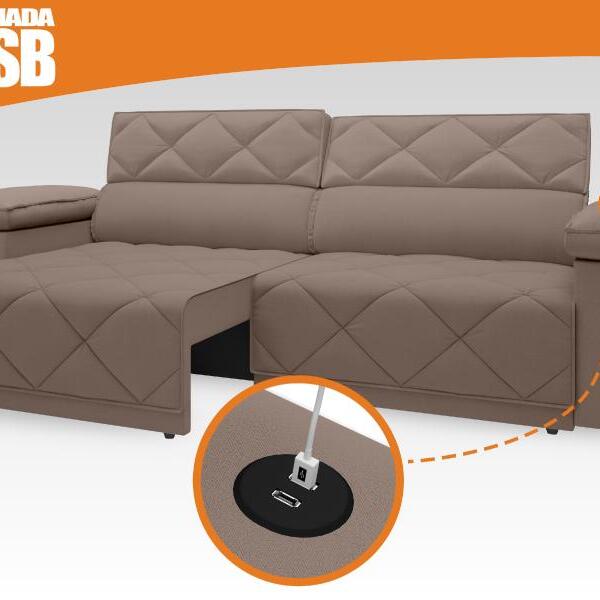 Sofá Retrátil E Reclinável Com Usb Tripoli 2,50m Velosuede Ma