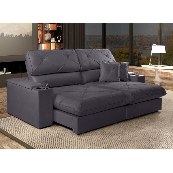 Sofá Retrátil E Reclinável Enzo 230 Cm Em Veludo Com Porta Co