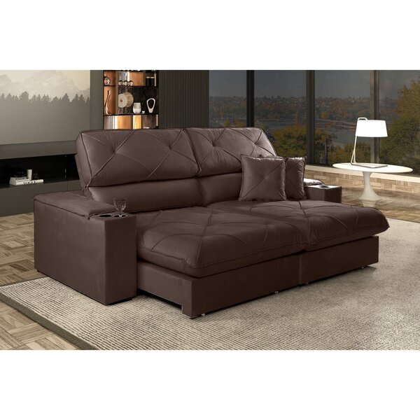 Sofá Retrátil E Reclinável Enzo 290 Cm Em Veludo Com Porta Co