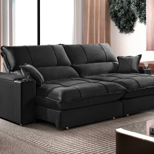 Sofá Retrátil E Reclinável Gael 190 Cm Veludo Com Porta Copos