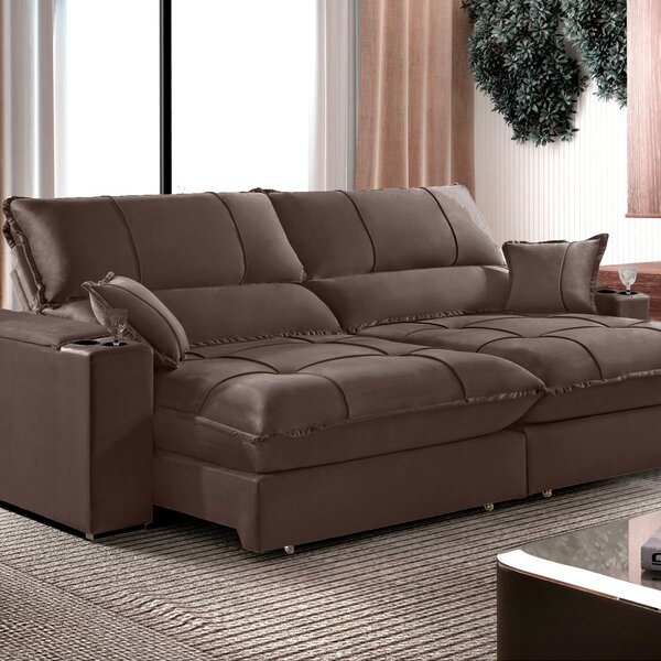 Sofá Retrátil E Reclinável Gael 250 Cm Veludo Com Porta Copos