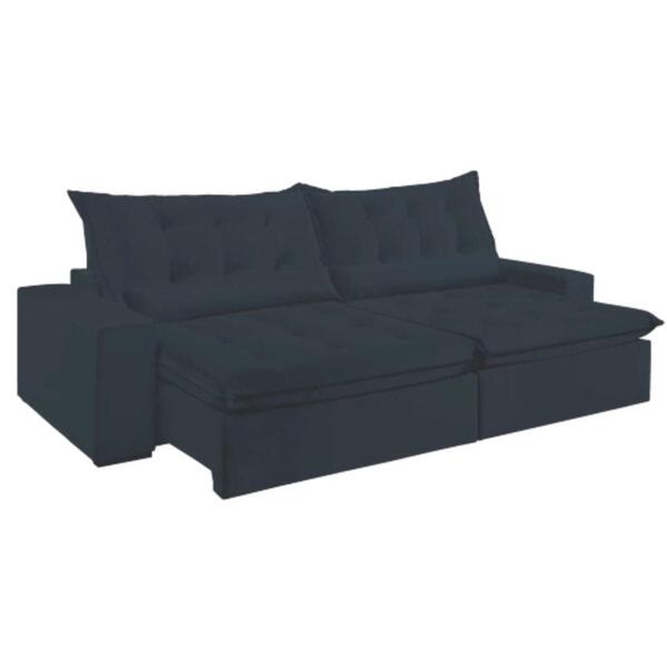 Sofá Retrátil E Reclinável Leblon Tecido Veludo Preto 2,10 M