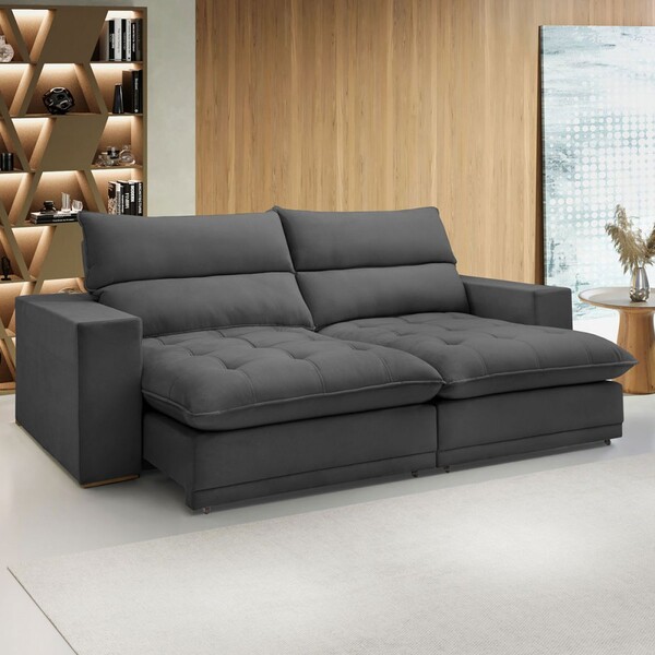 Sofá Retrátil E Reclinável Martinho 250cm Veludo Cinza  - Cel