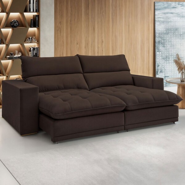 Sofá Retrátil E Reclinável Martinho 250cm Veludo Marrom  - Ce