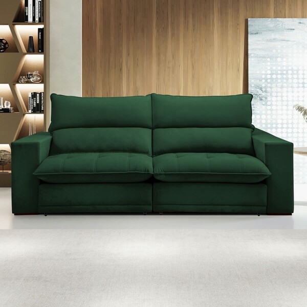 Sofá Retrátil E Reclinável Martinho 250cm Veludo Verde  - Cel