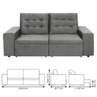 Sofá Retrátil E Reclinável Molas 206cm Veludo Marrocos Cinza