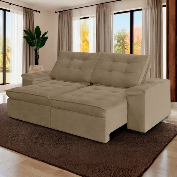 Sofá Retrátil E Reclinável Molas Ensacadas 240cm Veludo Zuriq