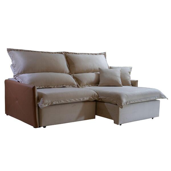 Sofá Retrátil E Reclinável Portinari Veludo Bege Palha 1,90m