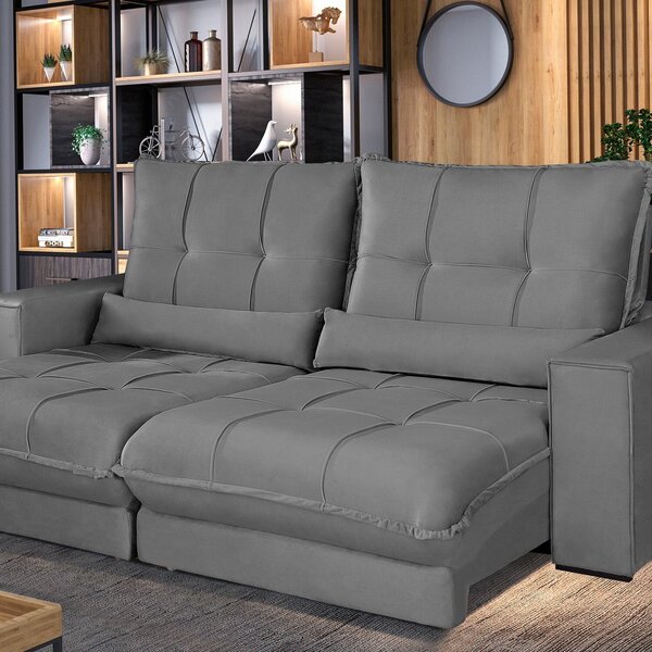 Sofá Retrátil E Reclinável Thor - Molas Ensacadas 210 Cm Cinz