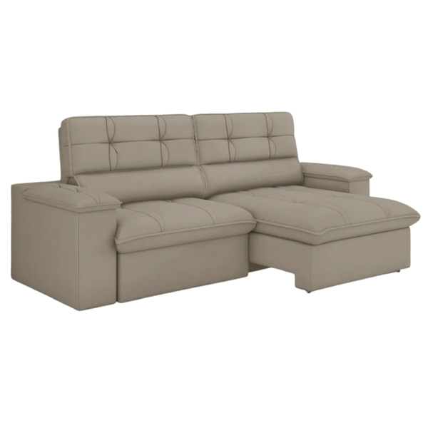 Sofá Retrátil E Reclinável Veludo Londres Castor Luizzi