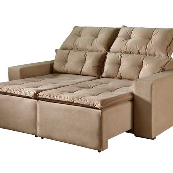 Sofá Retrátil E Reclinável Vitória Estofados Teixeira  Bege,