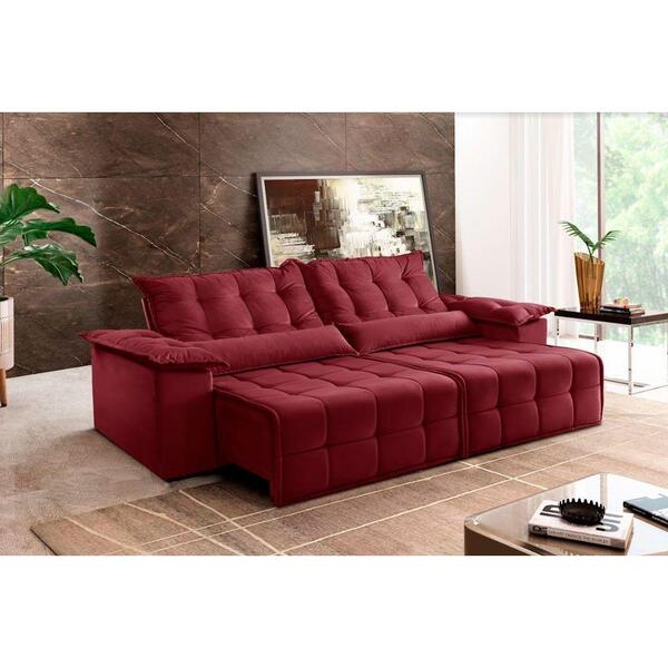 Sofá Retrátil E Reclinável Zeus 2,30m 04 Lugares Txr Bordô
