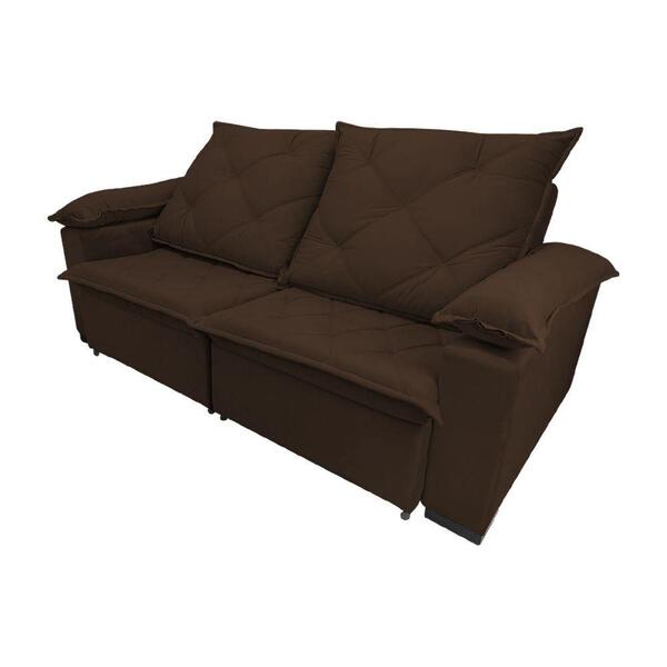 Sofá Retrátil Luxo Uruguai 3 Lugares Em Veludo Marrom 2m - Co