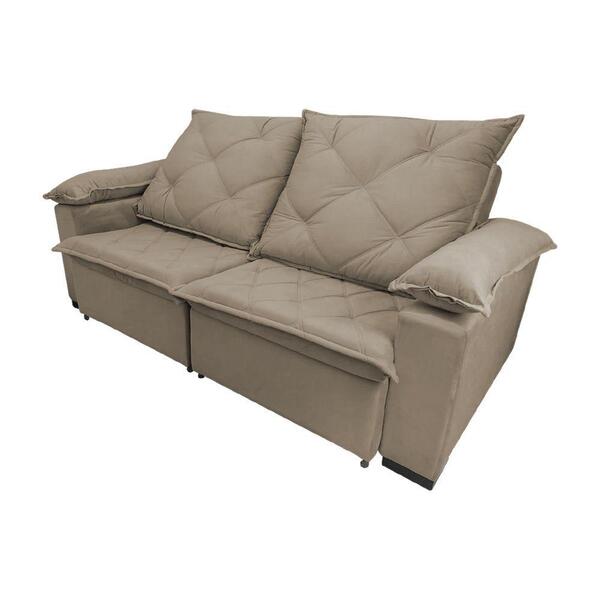 Sofá Retrátil Luxo Uruguai 4 Lugares Em Veludo Bege 2,40m - C