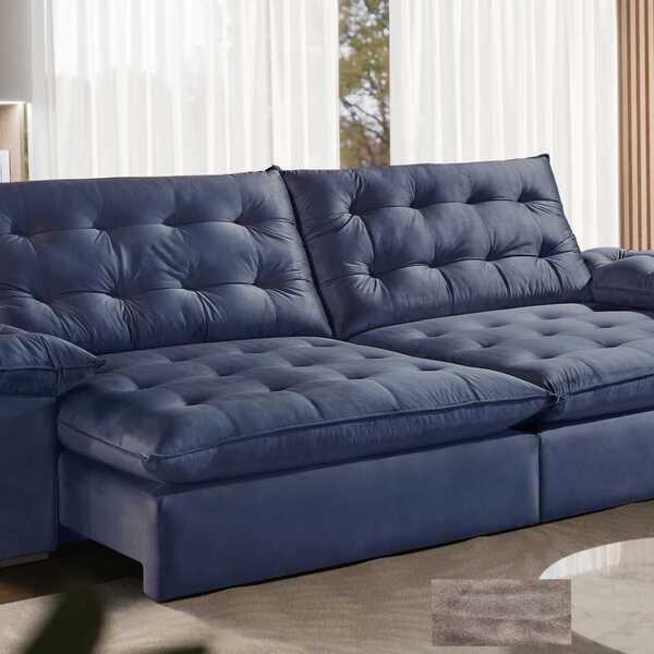 Sofá Retrátil Molas Ensacadas 3 Lugares Captiva  Veludo Azul