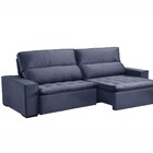 Sofá Retrátil Molas Ensacadas 3 Lugares Madri  Veludo Azul Ma