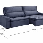 Sofá Retrátil Molas Ensacadas 3 Lugares Madri  Veludo Azul Ma