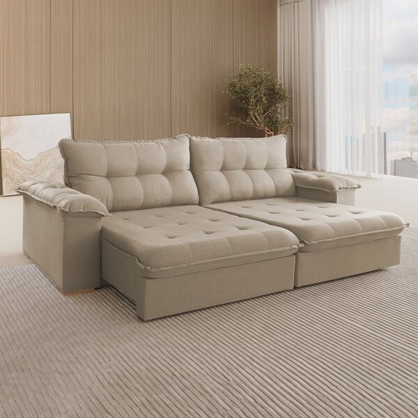 Sofá Retrátil Muriaé 4 Lugares 250 Cm Linho Bege