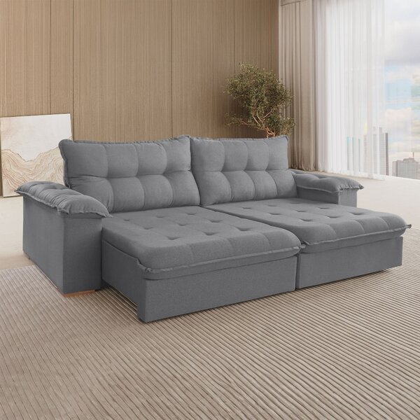 Sofá Retrátil Muriaé 4 Lugares 290 Cm Linho Cinza