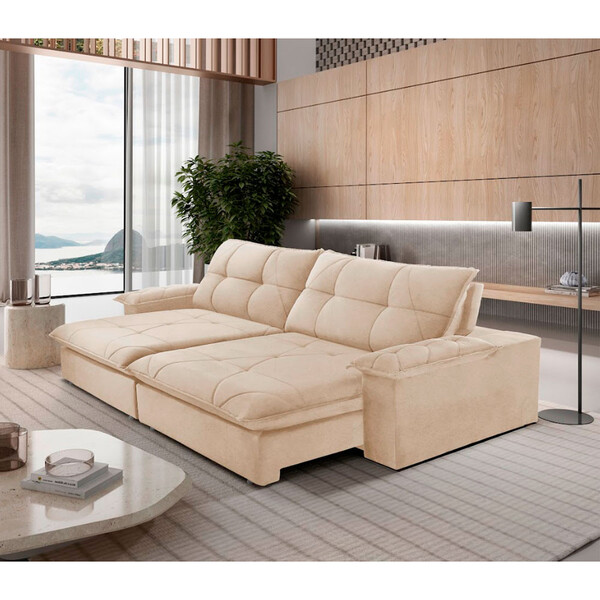 Sofá Retrátil Reclinável 2,9m Gaia Linho Com Molas Meu Sofá O