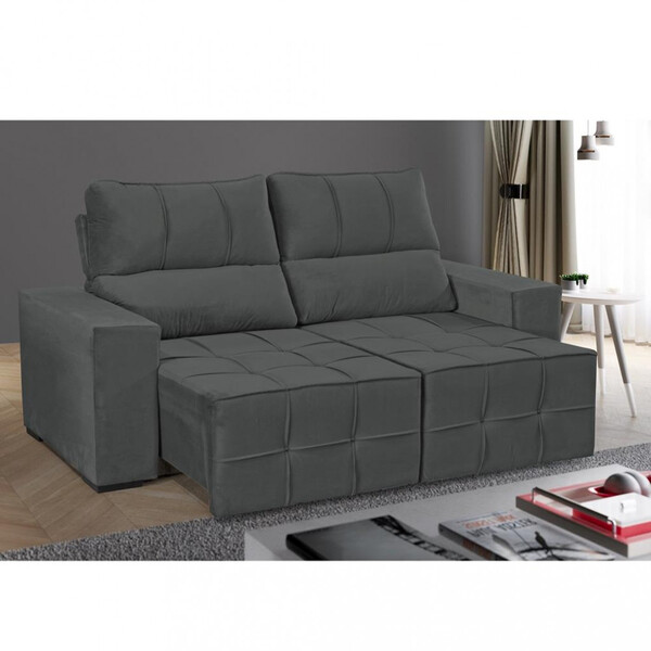 Sofá Retrátil Reclinável 200cm Veludo Miami Wood Estofados