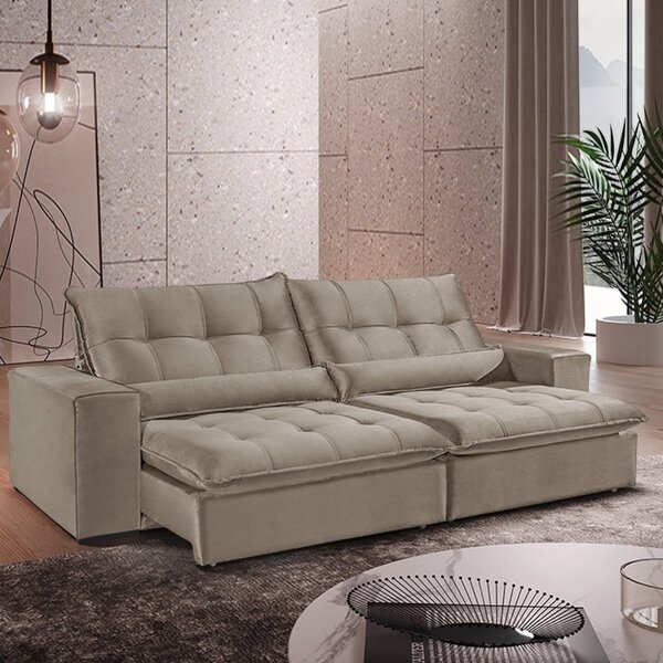Sofá Retrátil/reclinável 210cm 3 Lugares Mercedes Bege