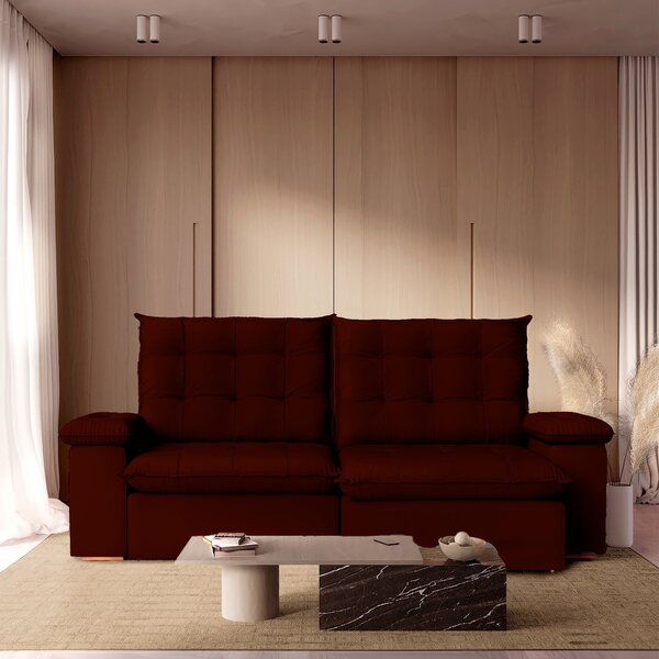 Sofá Retrátil Reclinável 230 Cm Luxor Veludo Bordô