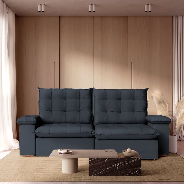 Sofá Retrátil Reclinável 230 Cm Luxor Veludo Cinza
