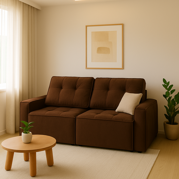 Sofá Retrátil Reclinável 2 Lugares Para Recepção Veludo Marrom