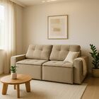 Sofá Retrátil Reclinável 2 Lugares Paris Para Sala Veludo Bege