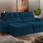 Sofá Retrátil Reclinável 2 Lugares Veludo Azul 1,60 Eva
