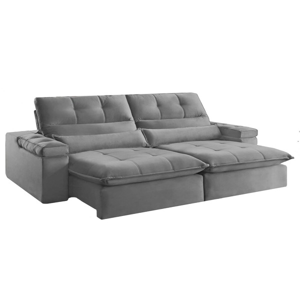 Sofá Retrátil Reclinável 2 Lugares Veludo Cinza 1,60 Eva