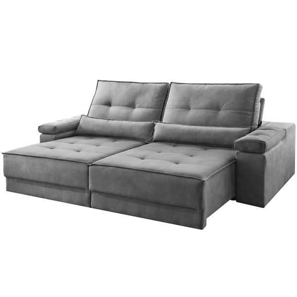 Sofá Retrátil Reclinável 2 Lugares Veludo Cinza 1,60 Neo